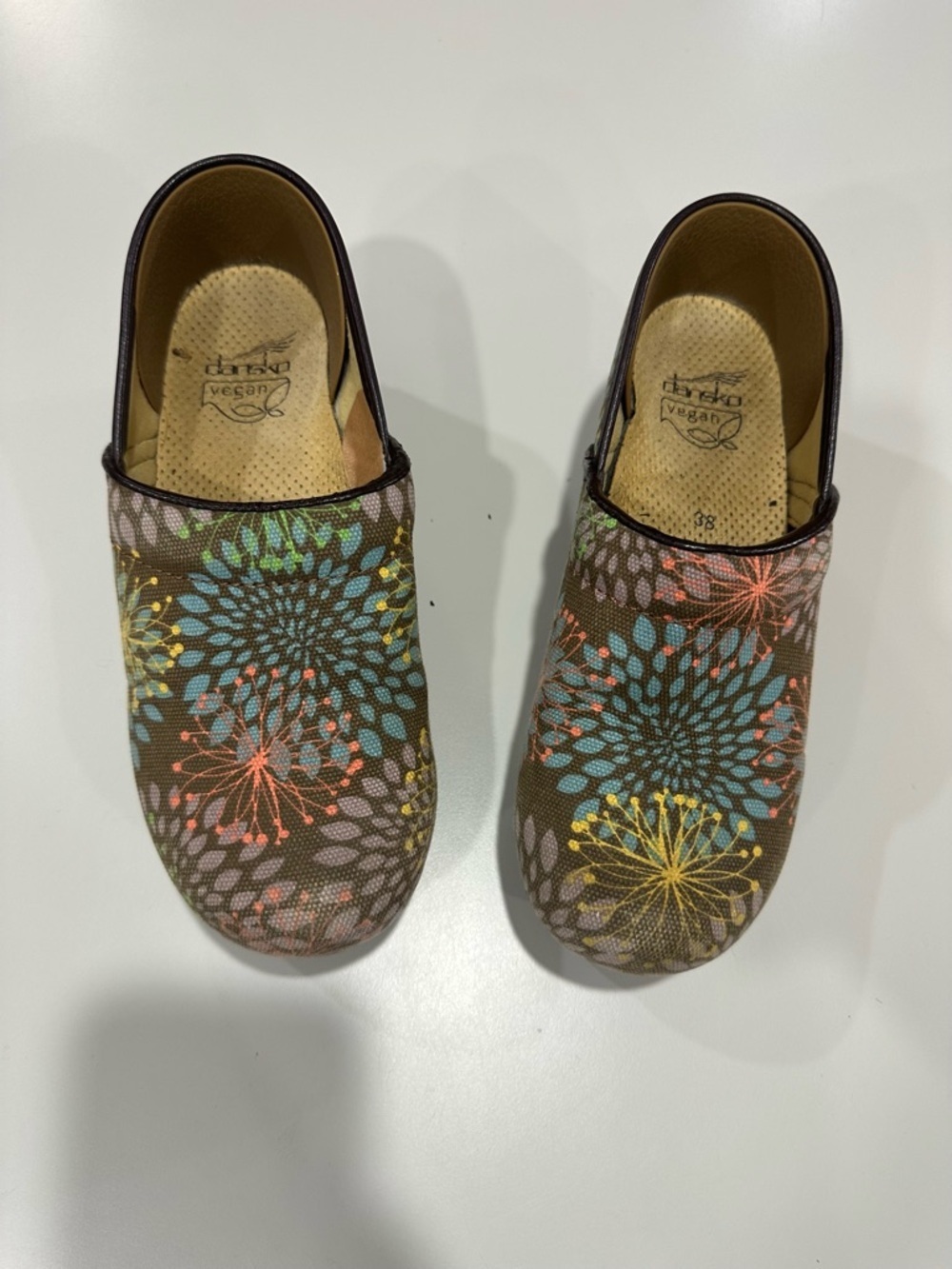 Dansko Brown Vegan Slip-On Clog with Multicolor Floral Accents